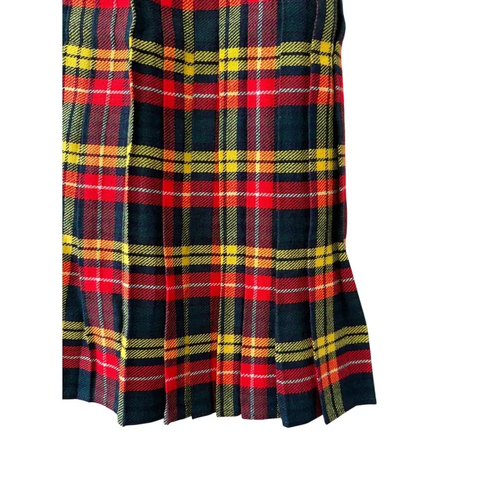 Vintage 70s Girls Rascals Pleated Midi Wrap Skirt Kilt Pin Red 8